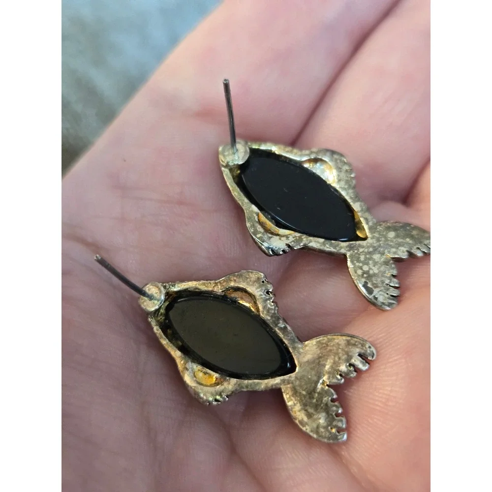 Mexican Sterling Silver Abalone Fish Earrings Pierced Vintage